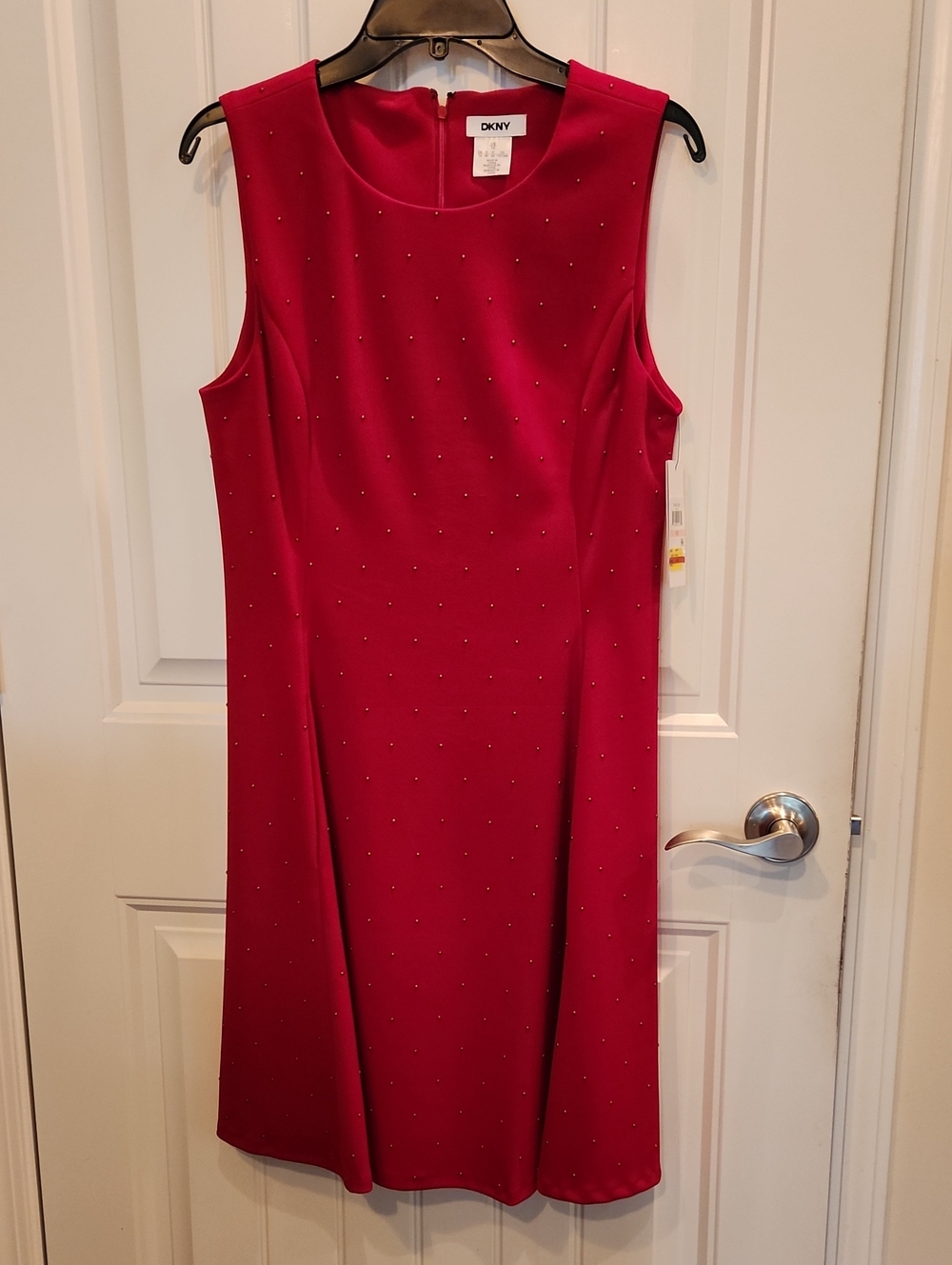 DKNY Sleeveless Red Studded A-Line Dress